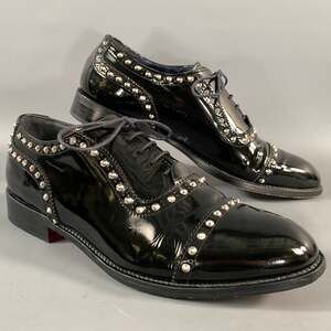 JUNYA WATANABE Size 10 Black Leather Studded Patent Leather Cap Toe Laces